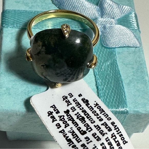 Moss Agate 14k Gold Plated 925 Sterling Silver Ring Size 7 NEW WITH TAGS - Picture 4 of 6
